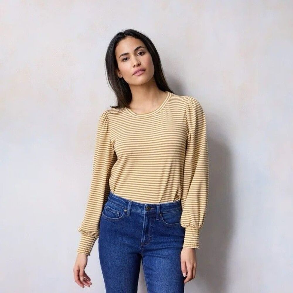 LC Lauren Conrad Blouse Size XL Striped Top Womens Stretch Long Puff Sleeve NWT